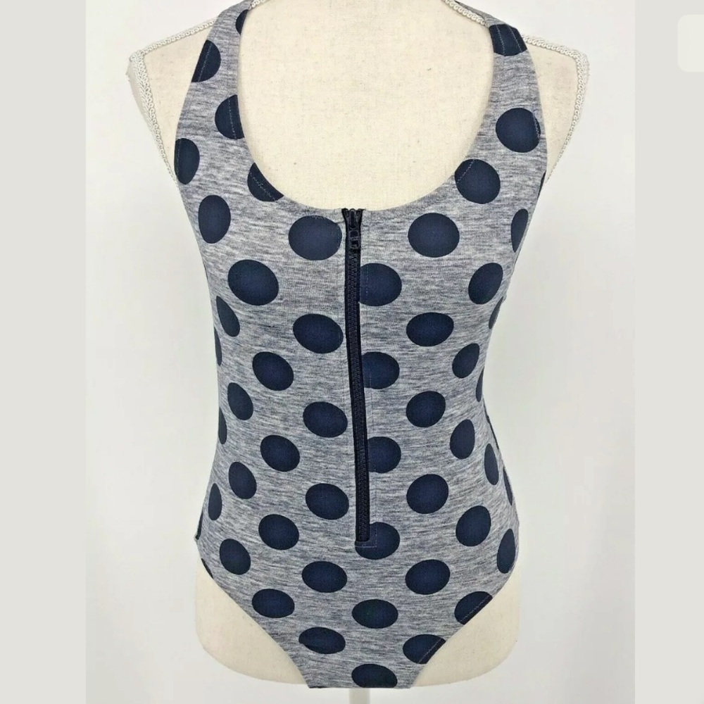 J. Crew Womens One Piece Gray Blue Polka Dots Sz 4
